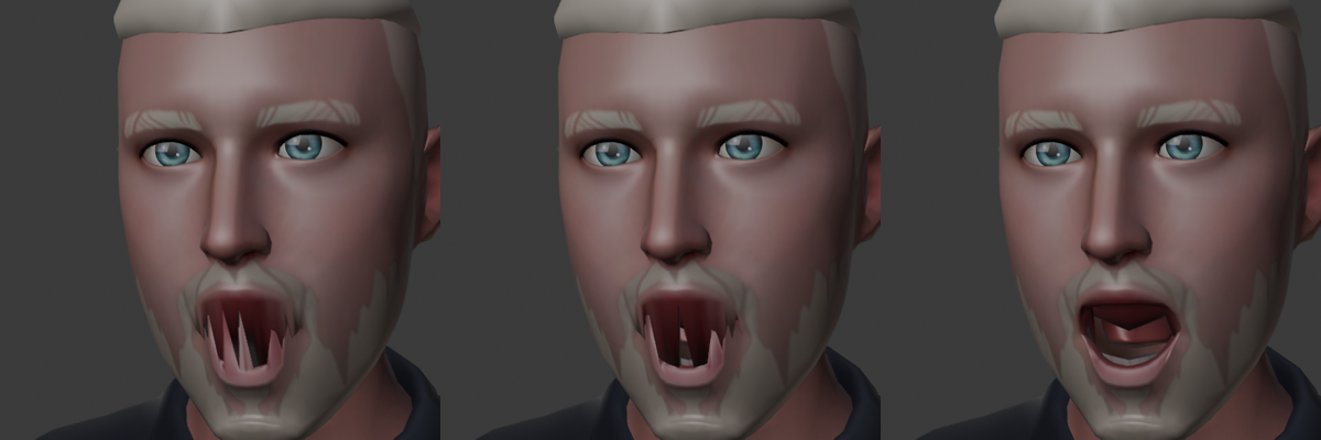 First attempt (spikes), separating the teeth (still spikes), and the lip-aware fix